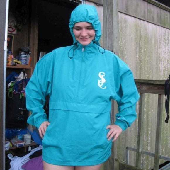 SJC San Jacinto College Mint Green Windbreaker Hoodie Jacket Drawstring Hood - Picture 1 of 7